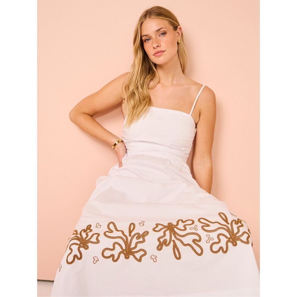 Mon Renn Mystique Midi Dress in White with Beige -VACATION size S NWT$259 - Picture 3 of 11